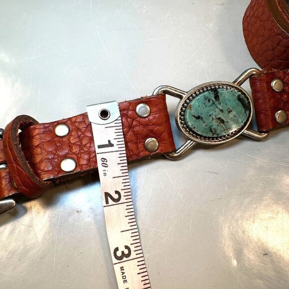 Leather Rock Let Rock Leather Belt Western Boho Y2K Turquoise Stone Jeweled - Picture 13 of 15
